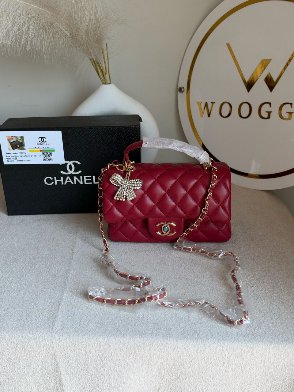 Daily Muse Quilted Crossbody Bag with Bow Charm & Box Packing - Maroon