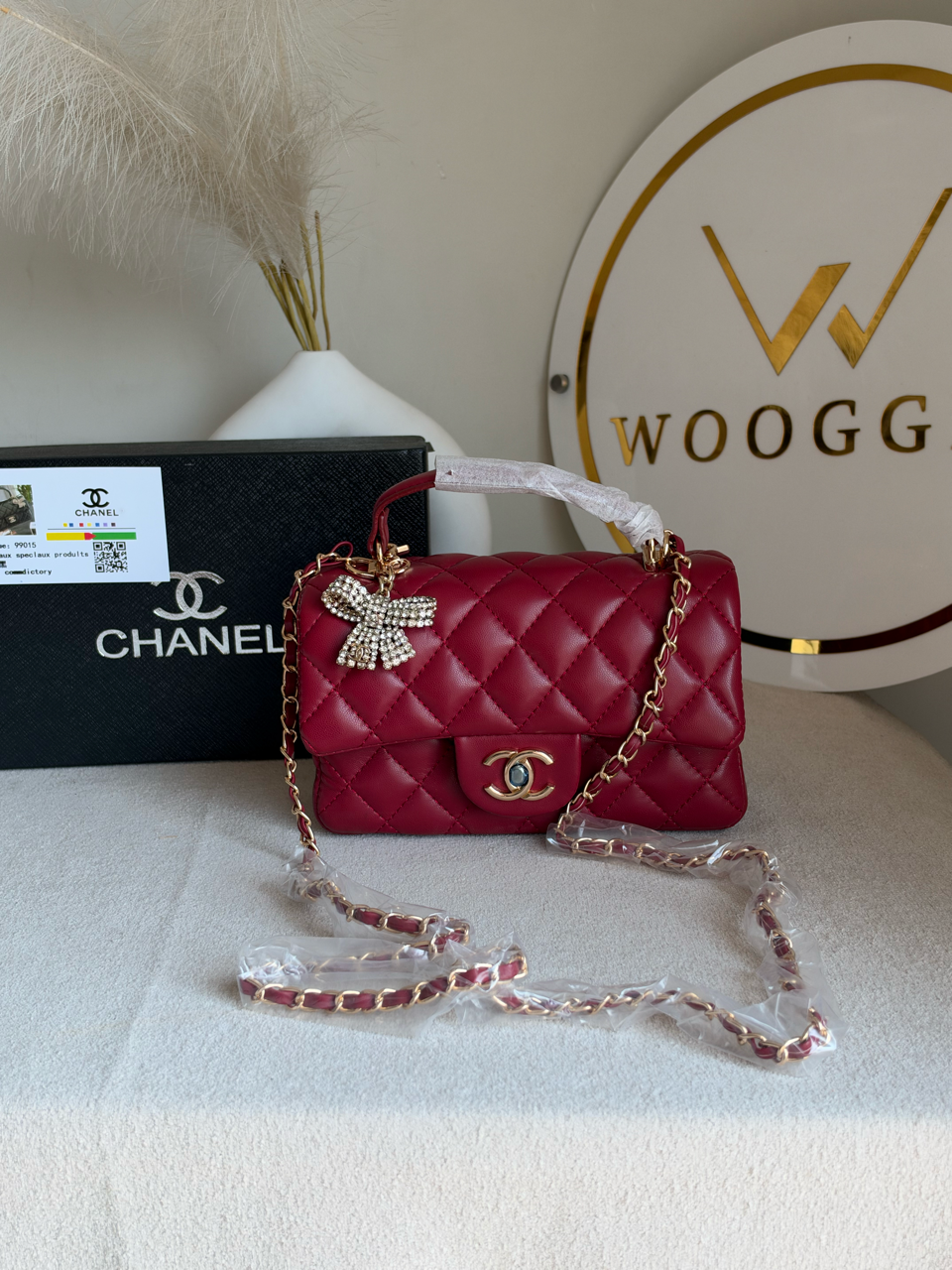 Daily Muse Quilted Crossbody Bag with Bow Charm & Box Packing - Maroon