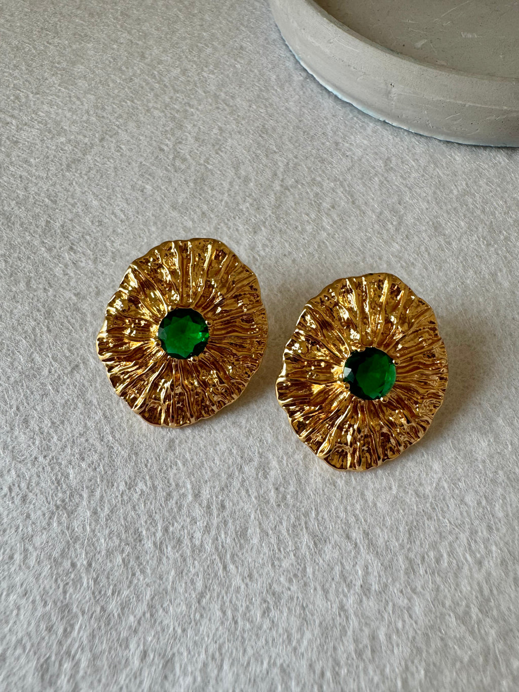 Radiance Studs (Bottle Green & Gold) - 18K Gold Plated