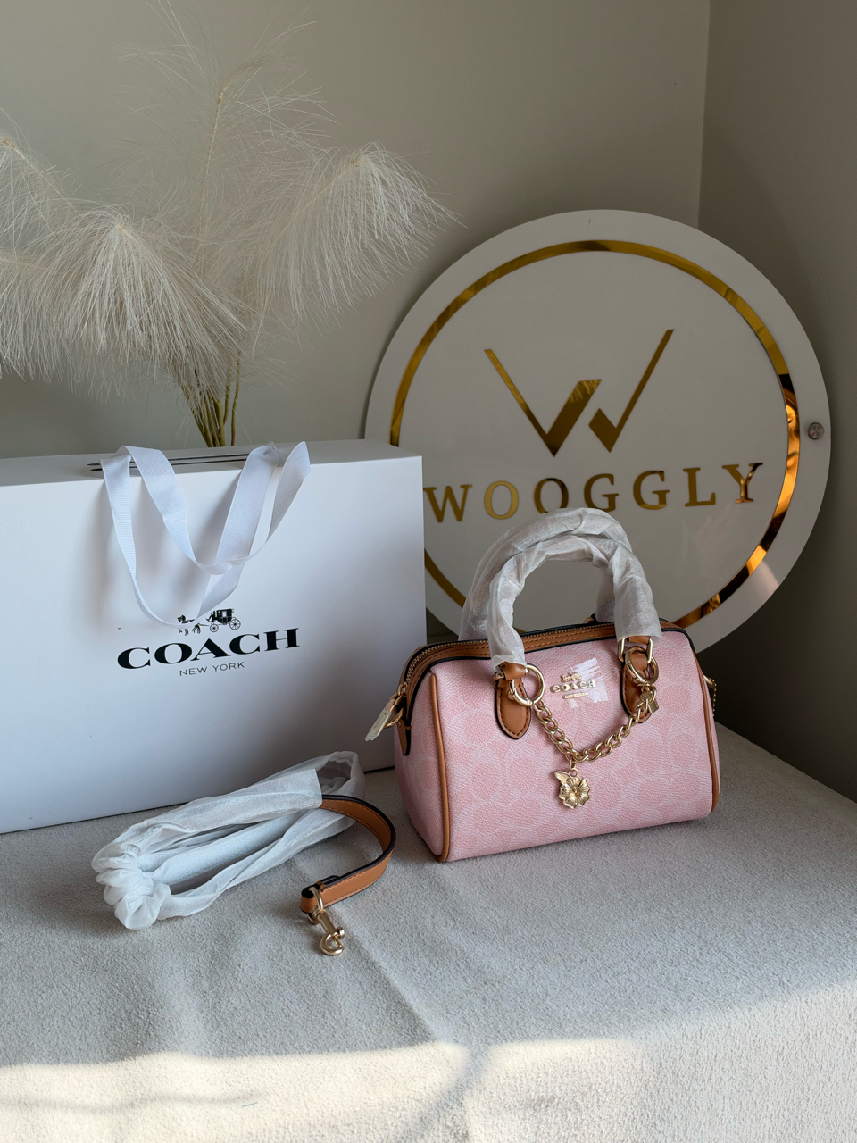 Premium Mini Duffle Bag with Chain with Magnetic Box Packing - Pink
