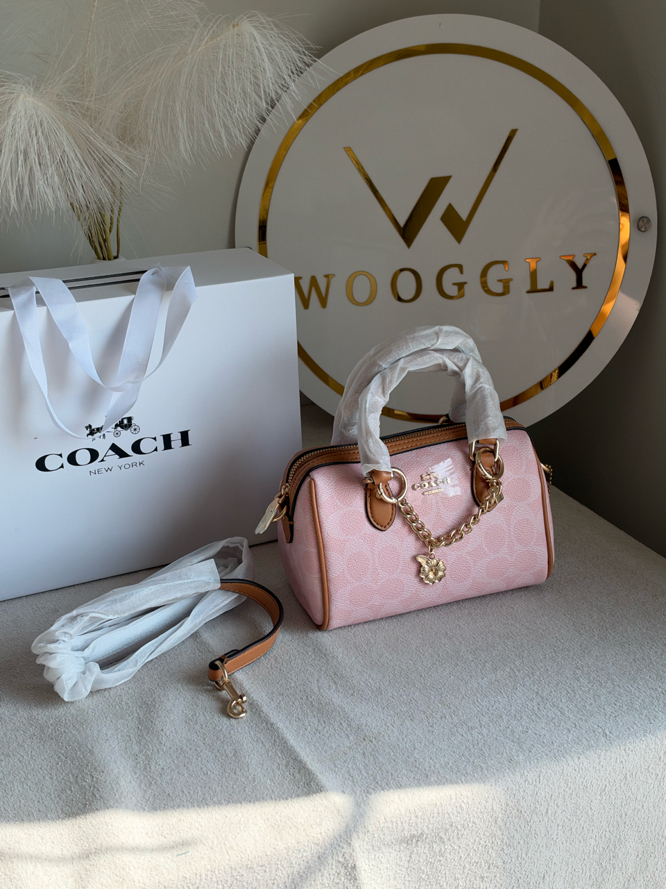 Premium Mini Duffle Bag with Chain with Magnetic Box Packing - Pink