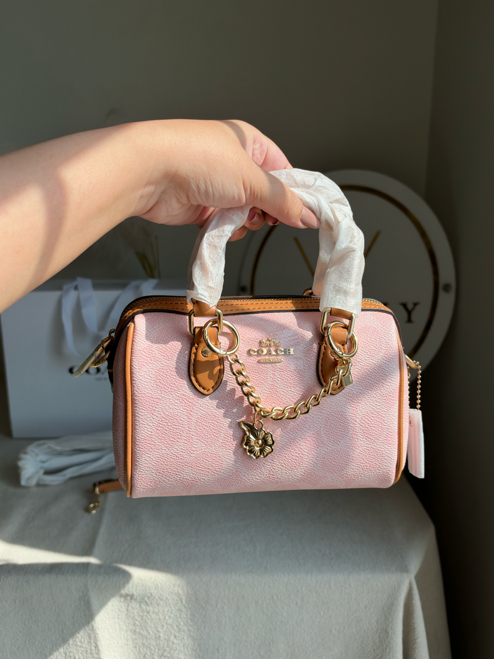 Premium Mini Duffle Bag with Chain with Magnetic Box Packing - Pink