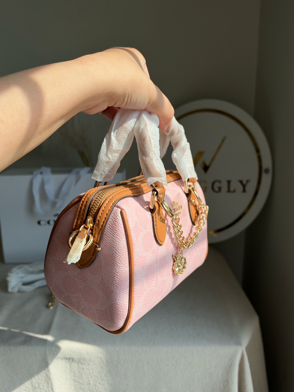 Premium Mini Duffle Bag with Chain with Magnetic Box Packing - Pink