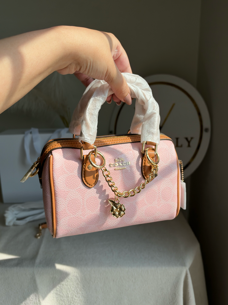 Premium Mini Duffle Bag with Chain with Magnetic Box Packing - Pink