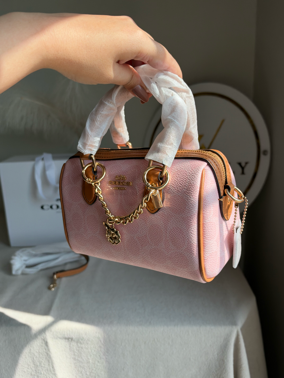 Premium Mini Duffle Bag with Chain with Magnetic Box Packing - Pink