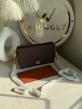 High Quality Crossbody Bag with Chain & Wallet - Deep Burgundy with Brown Wallet