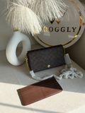 High Quality Crossbody Bag with Chain & Wallet - Brown