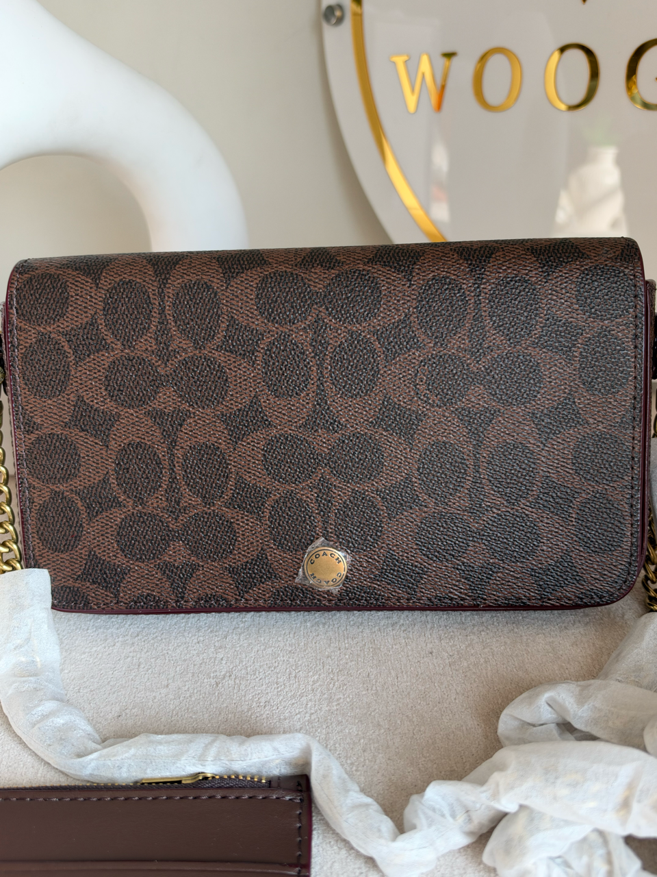 High Quality Crossbody Bag with Chain & Wallet - Brown