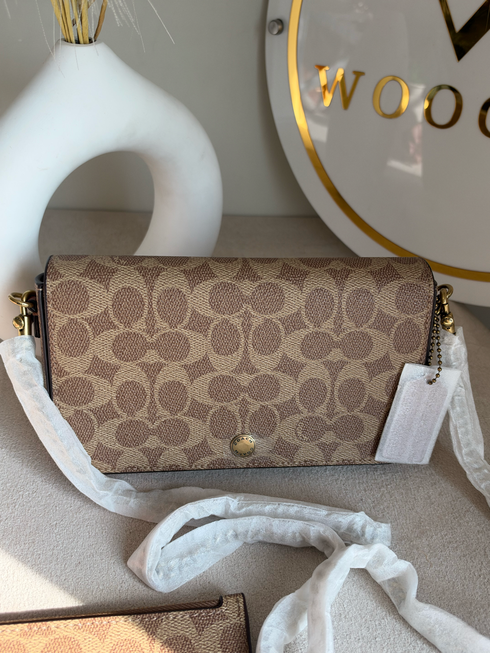 High Quality Crossbody Bag with Chain & Wallet - Beige & Brown