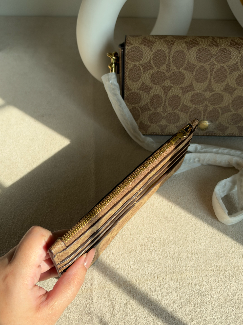 High Quality Crossbody Bag with Chain & Wallet - Beige & Brown