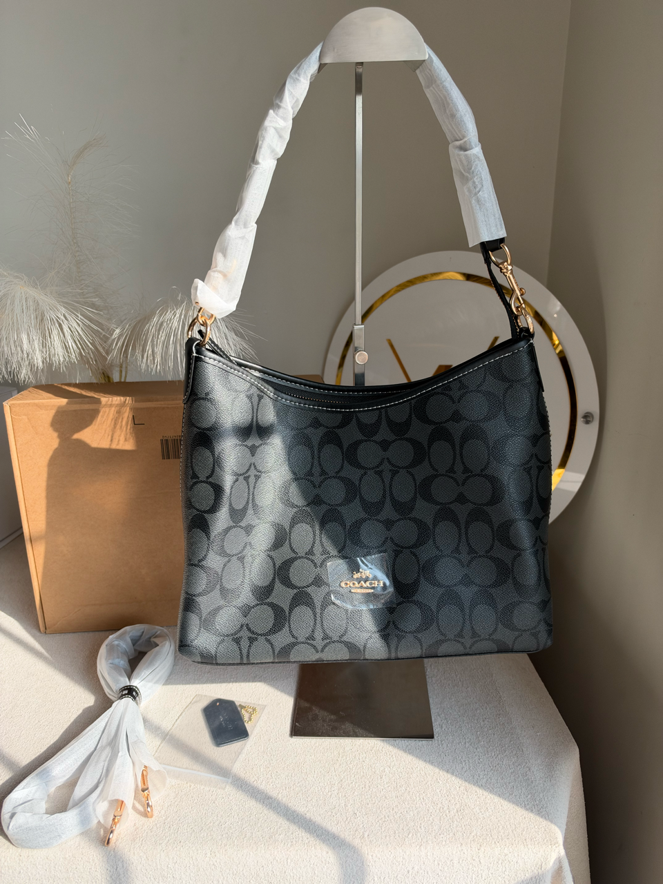 Laurel Shoulder Bag with Box Packing - Charcoal & Black