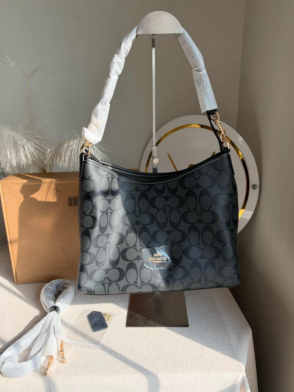Laurel Shoulder Bag with Box Packing - Charcoal & Black