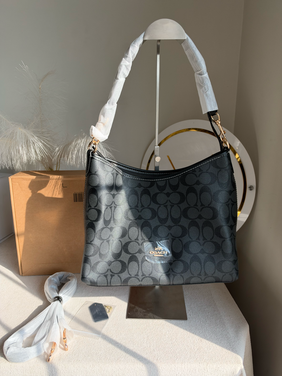 Laurel Shoulder Bag with Box Packing - Charcoal & Black