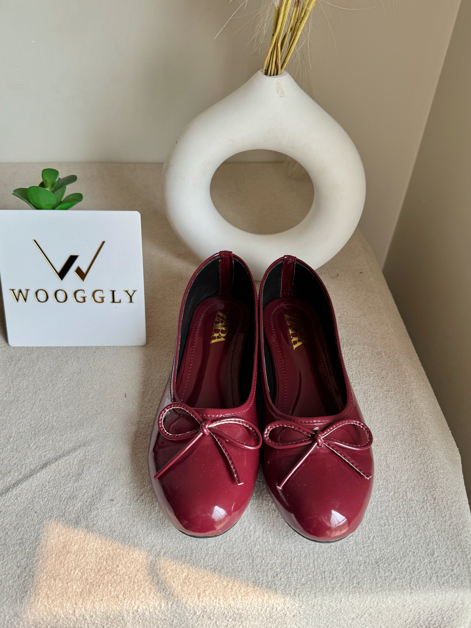 Zara Patent Bow Ballet Pumps – Cherry Burgundy
