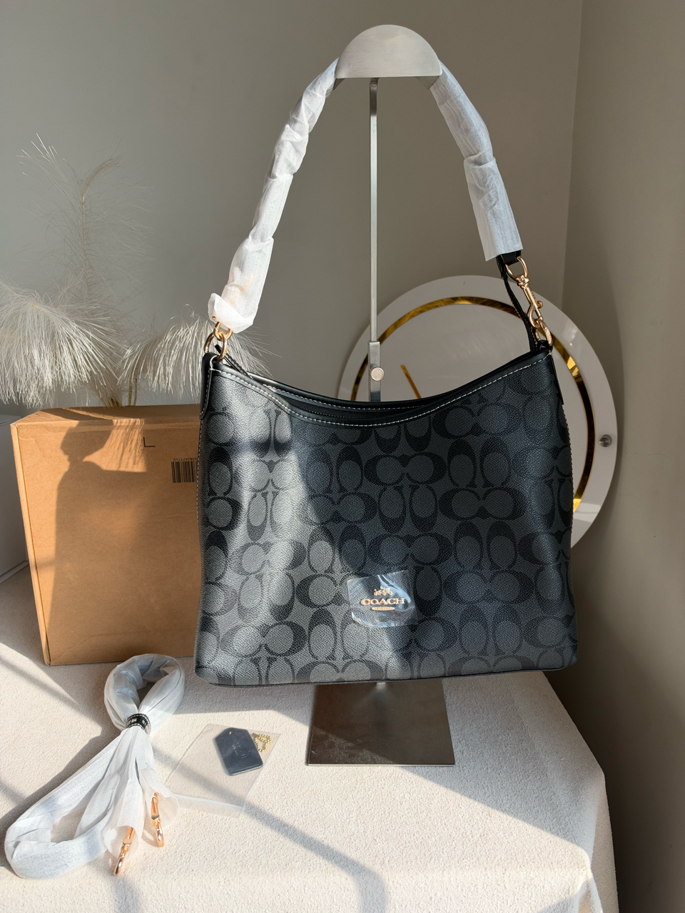 Laurel Shoulder Bag with Box Packing - Charcoal & Black