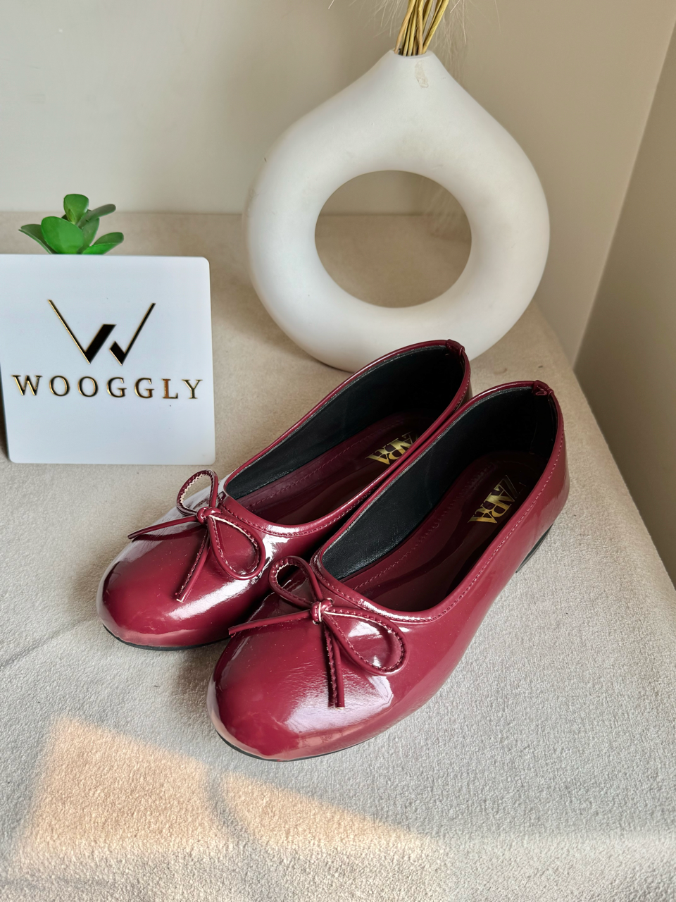 Zara Patent Bow Ballet Pumps – Cherry Burgundy