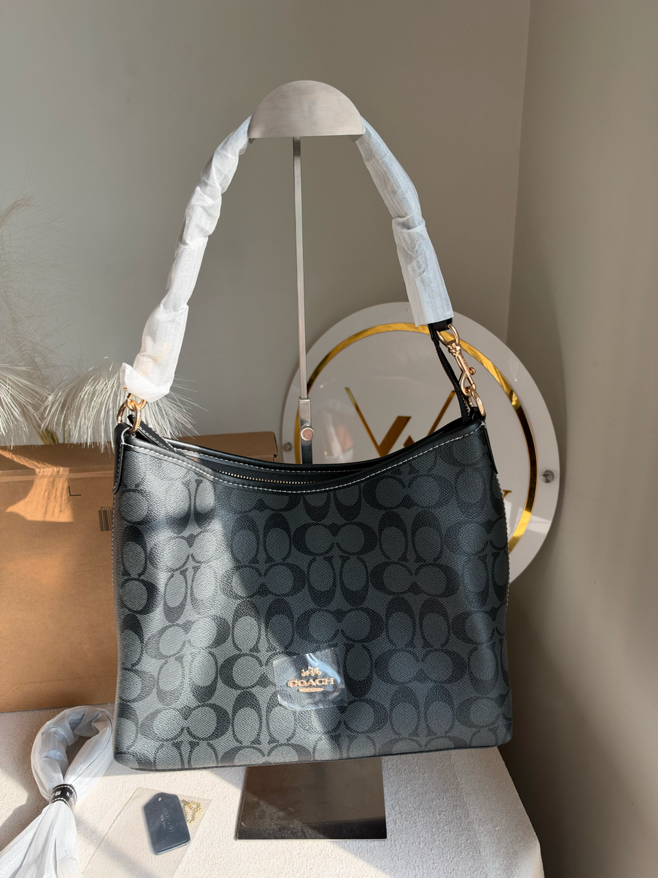 Laurel Shoulder Bag with Box Packing - Charcoal & Black