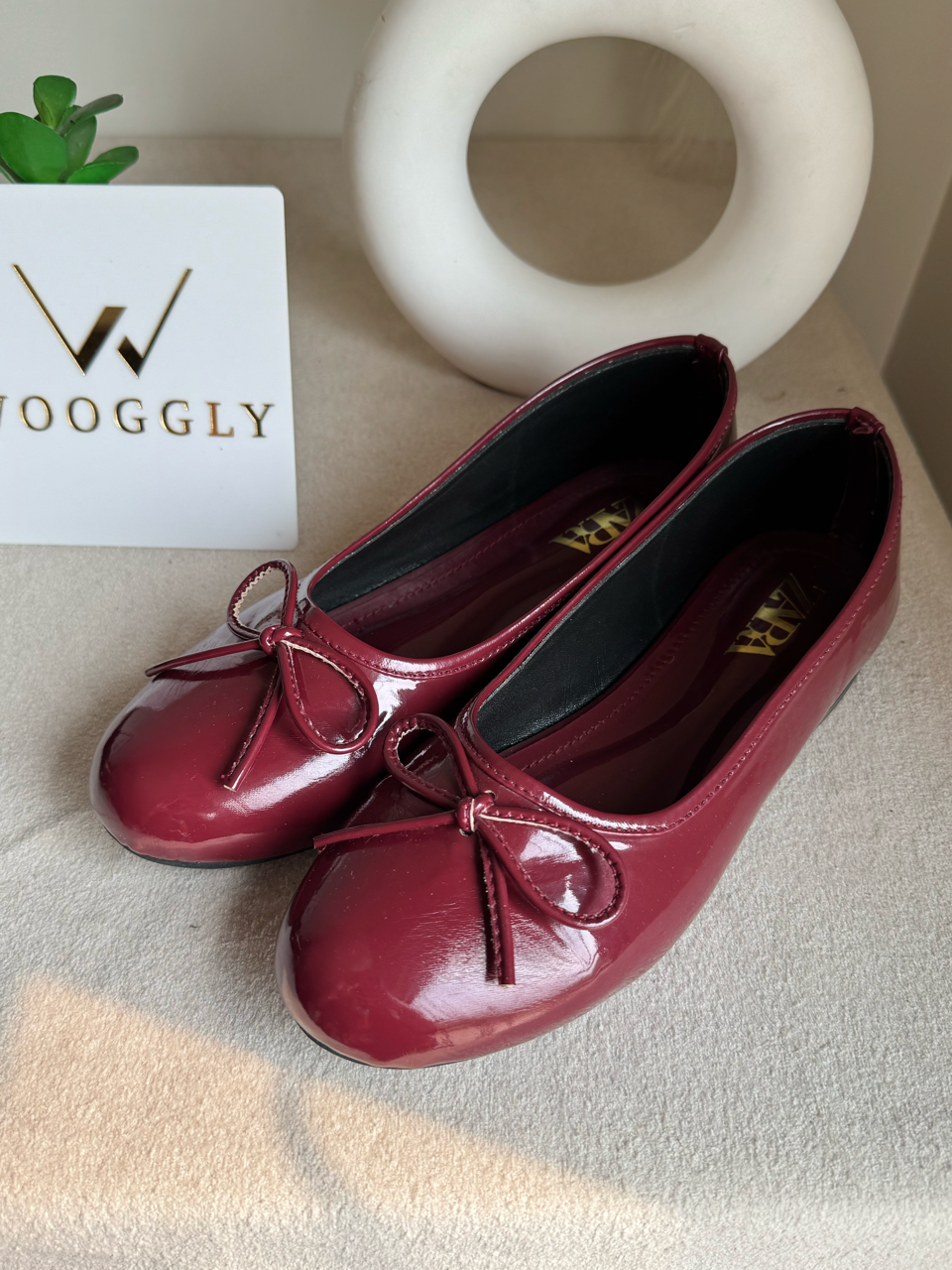 Zara Patent Bow Ballet Pumps – Cherry Burgundy
