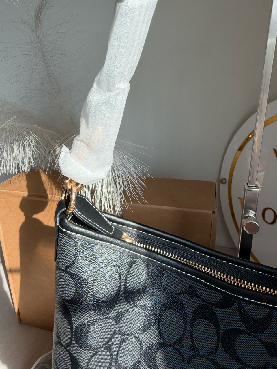 Laurel Shoulder Bag with Box Packing - Charcoal & Black