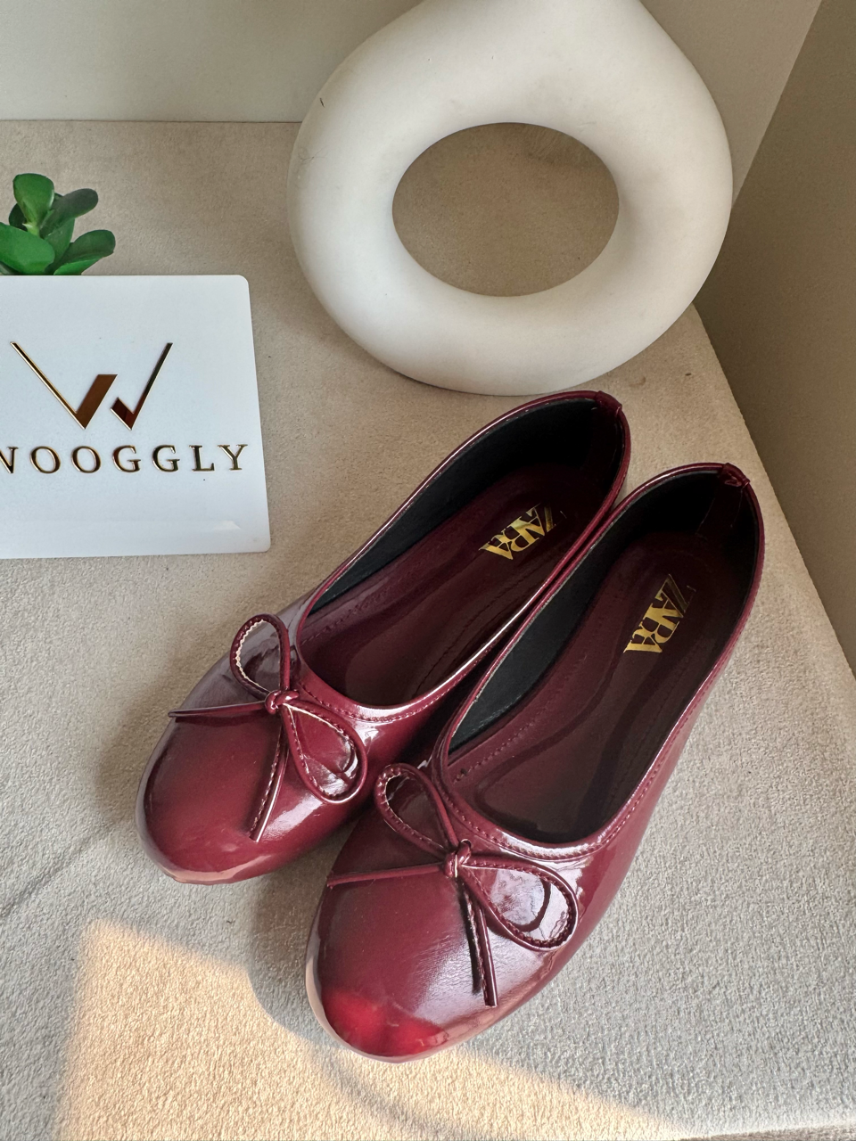 Zara Patent Bow Ballet Pumps – Cherry Burgundy