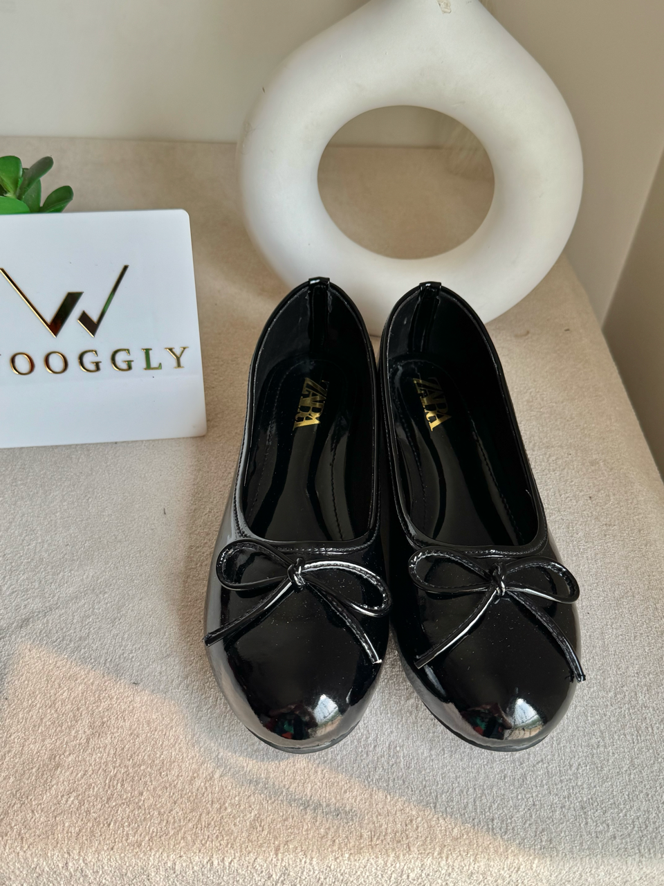 Zara Patent Bow Ballet Pumps – Black