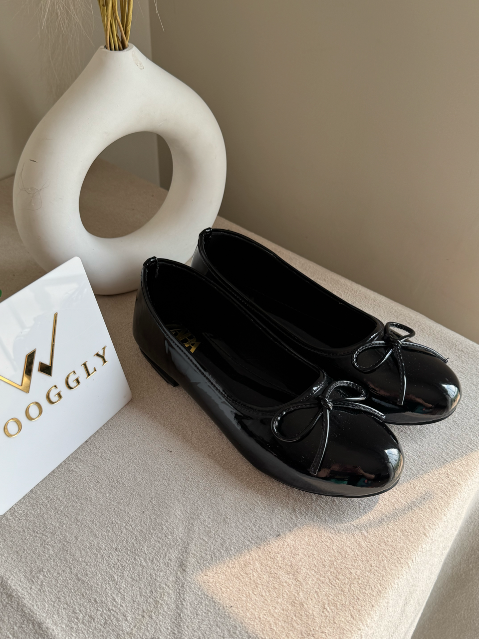 Zara Patent Bow Ballet Pumps – Black
