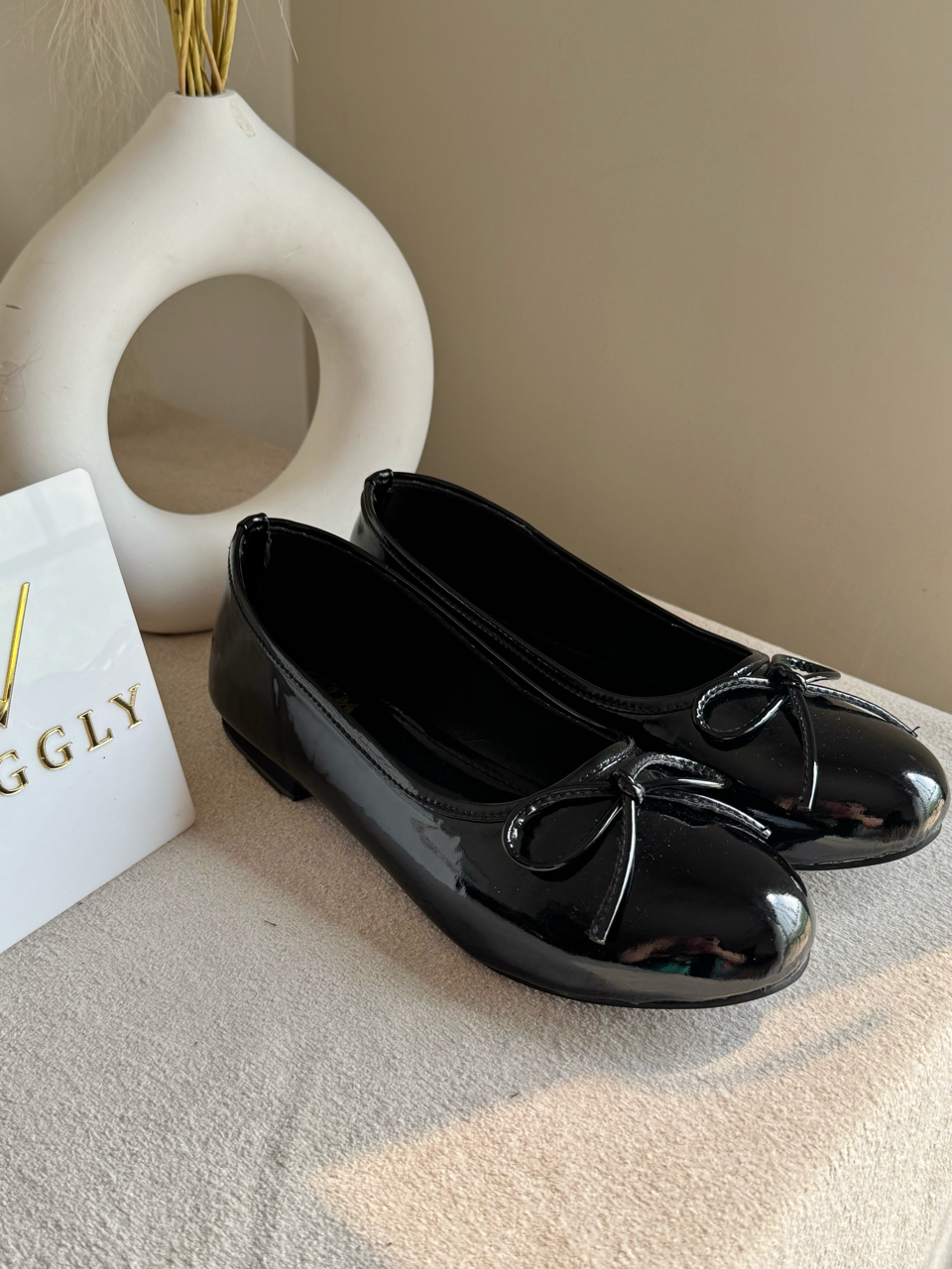 Zara Patent Bow Ballet Pumps – Black