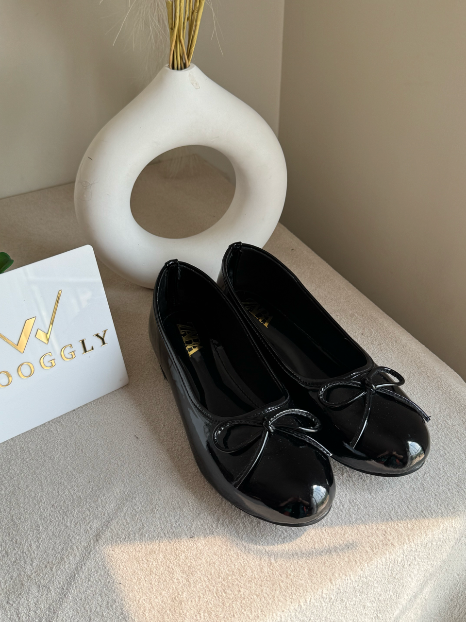 Zara Patent Bow Ballet Pumps – Black