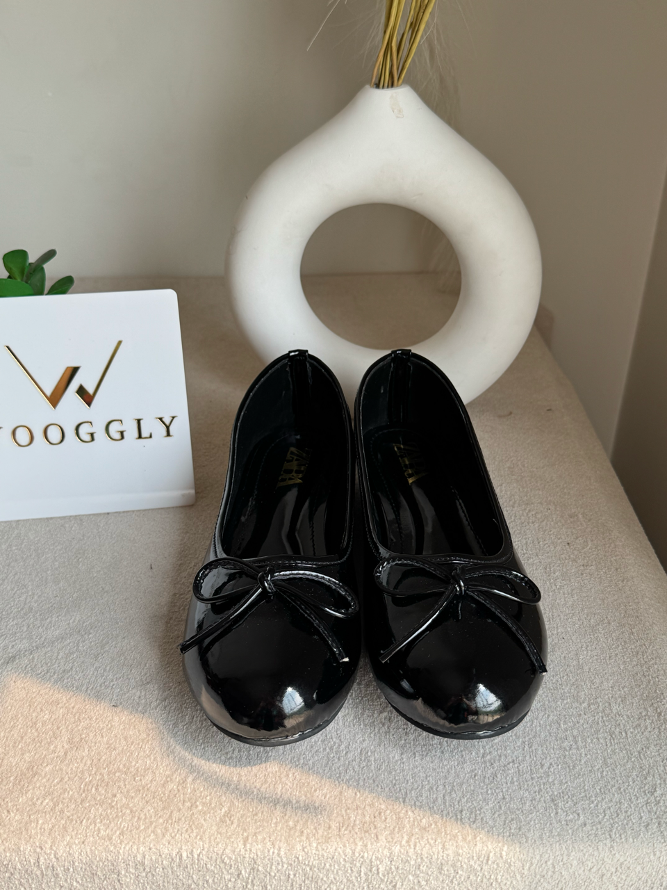 Zara Patent Bow Ballet Pumps – Black