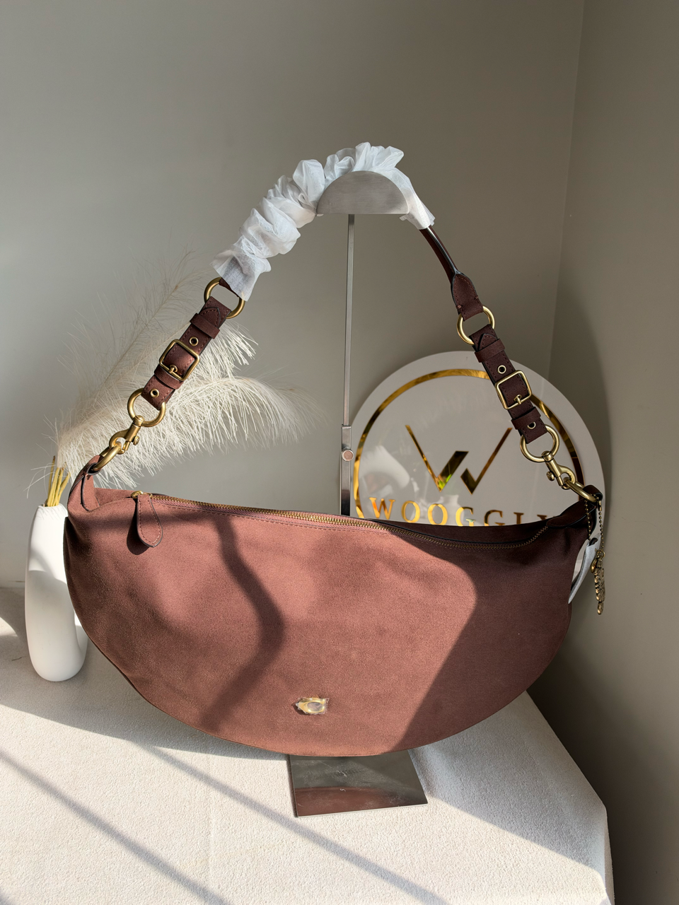Extremely High Quality Suede Shoulder Bag - Chocolate Brown