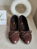 Zara Patent Bow Ballet Pumps – Brown