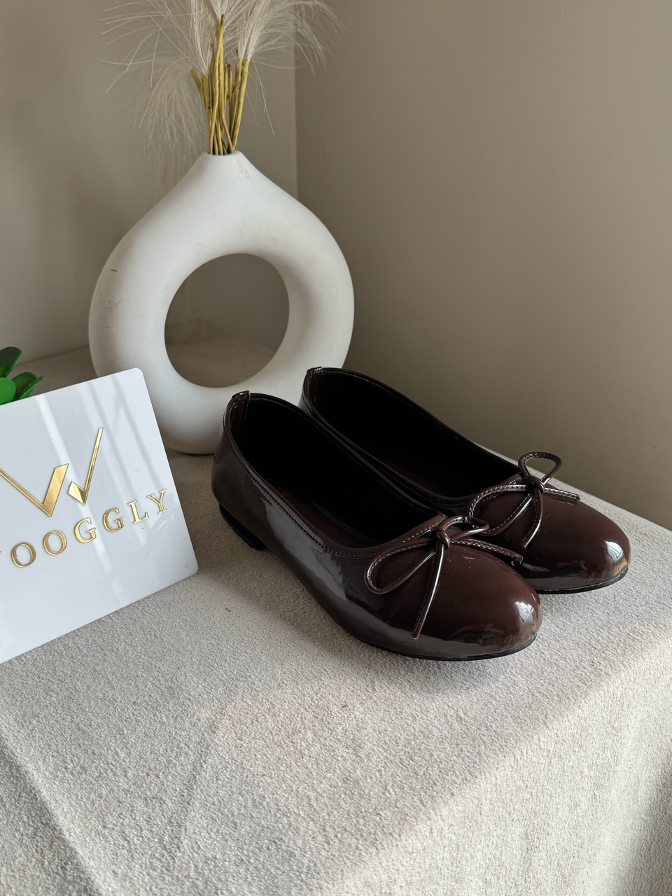 Zara Patent Bow Ballet Pumps – Brown