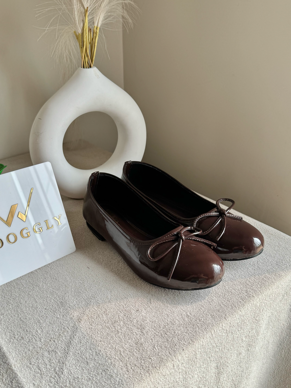 Zara Patent Bow Ballet Pumps – Brown