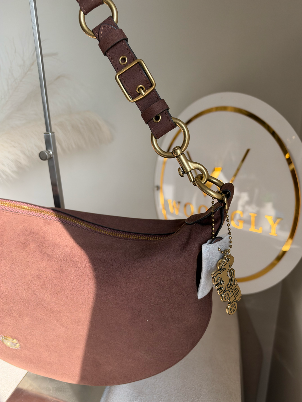 Extremely High Quality Suede Shoulder Bag - Chocolate Brown