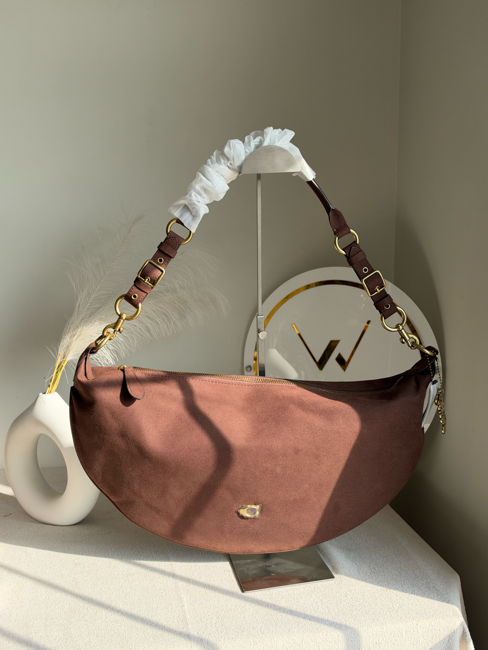 Extremely High Quality Suede Shoulder Bag - Chocolate Brown