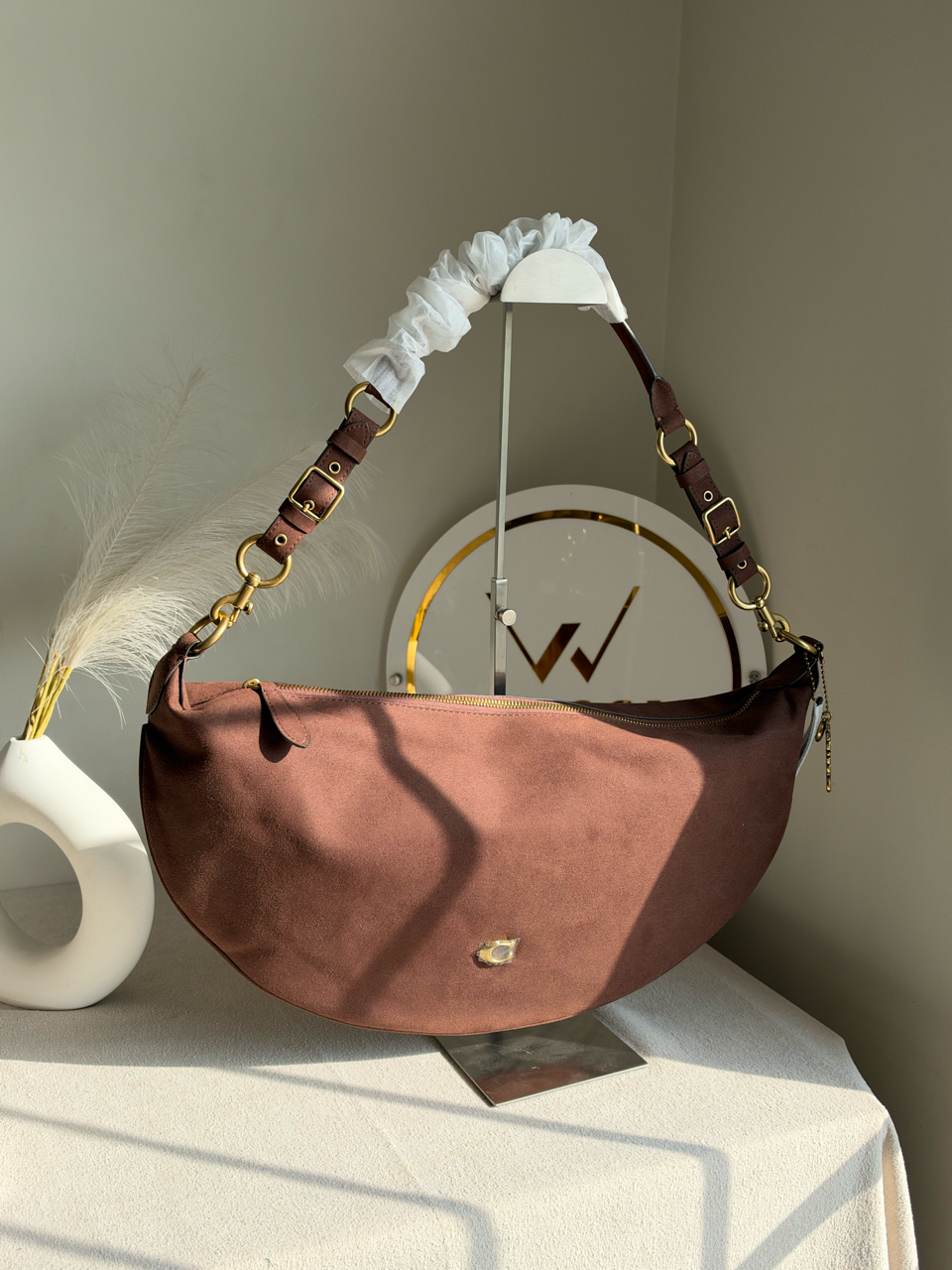 Extremely High Quality Suede Shoulder Bag - Chocolate Brown