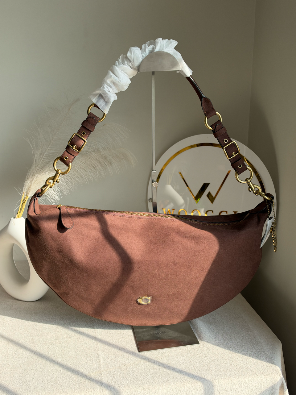 Extremely High Quality Suede Shoulder Bag - Chocolate Brown