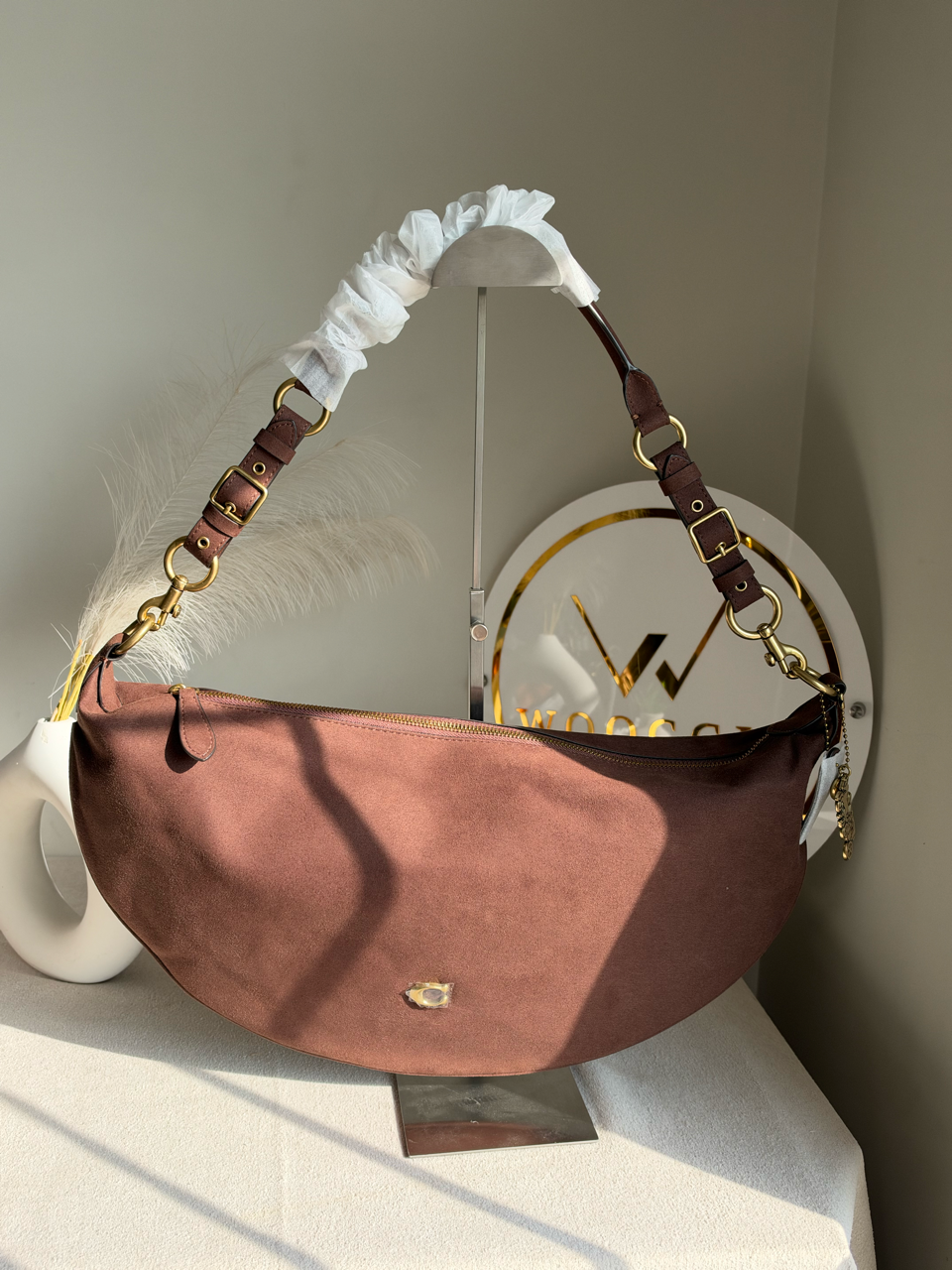 Extremely High Quality Suede Shoulder Bag - Chocolate Brown