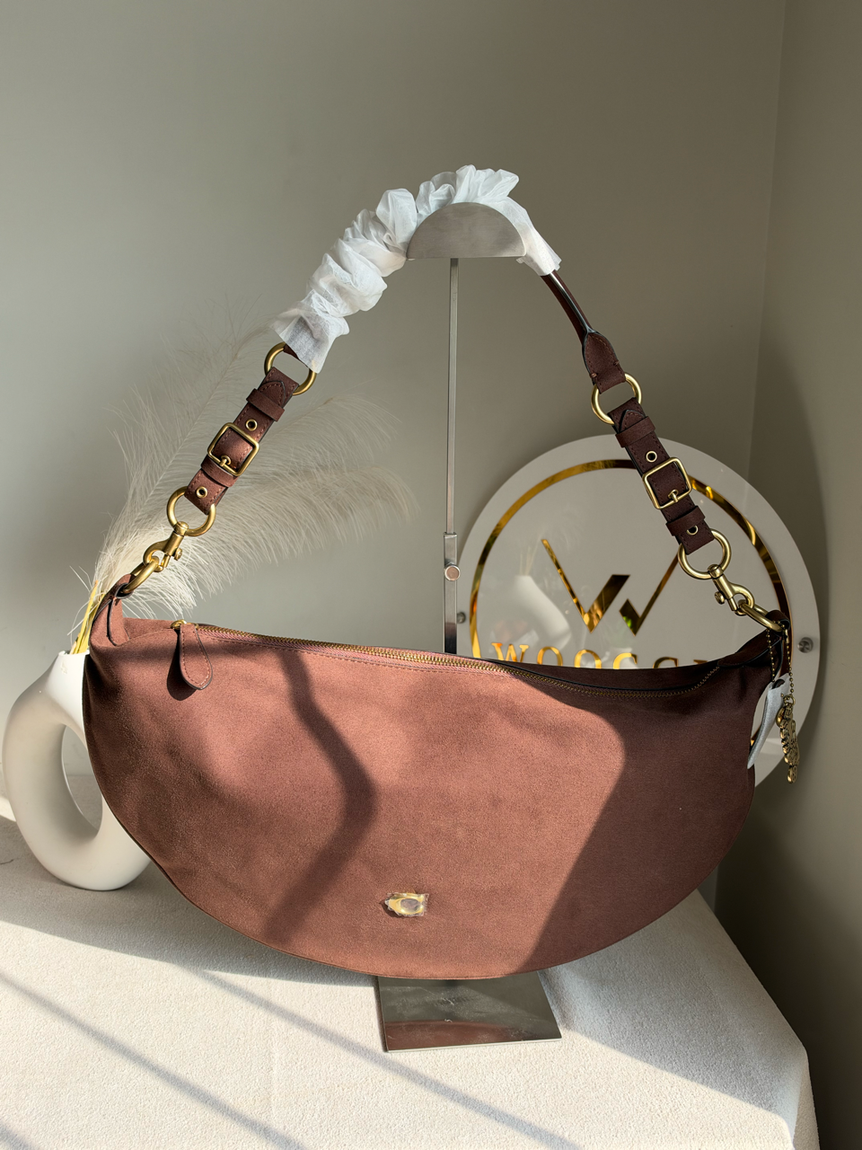 Extremely High Quality Suede Shoulder Bag - Chocolate Brown