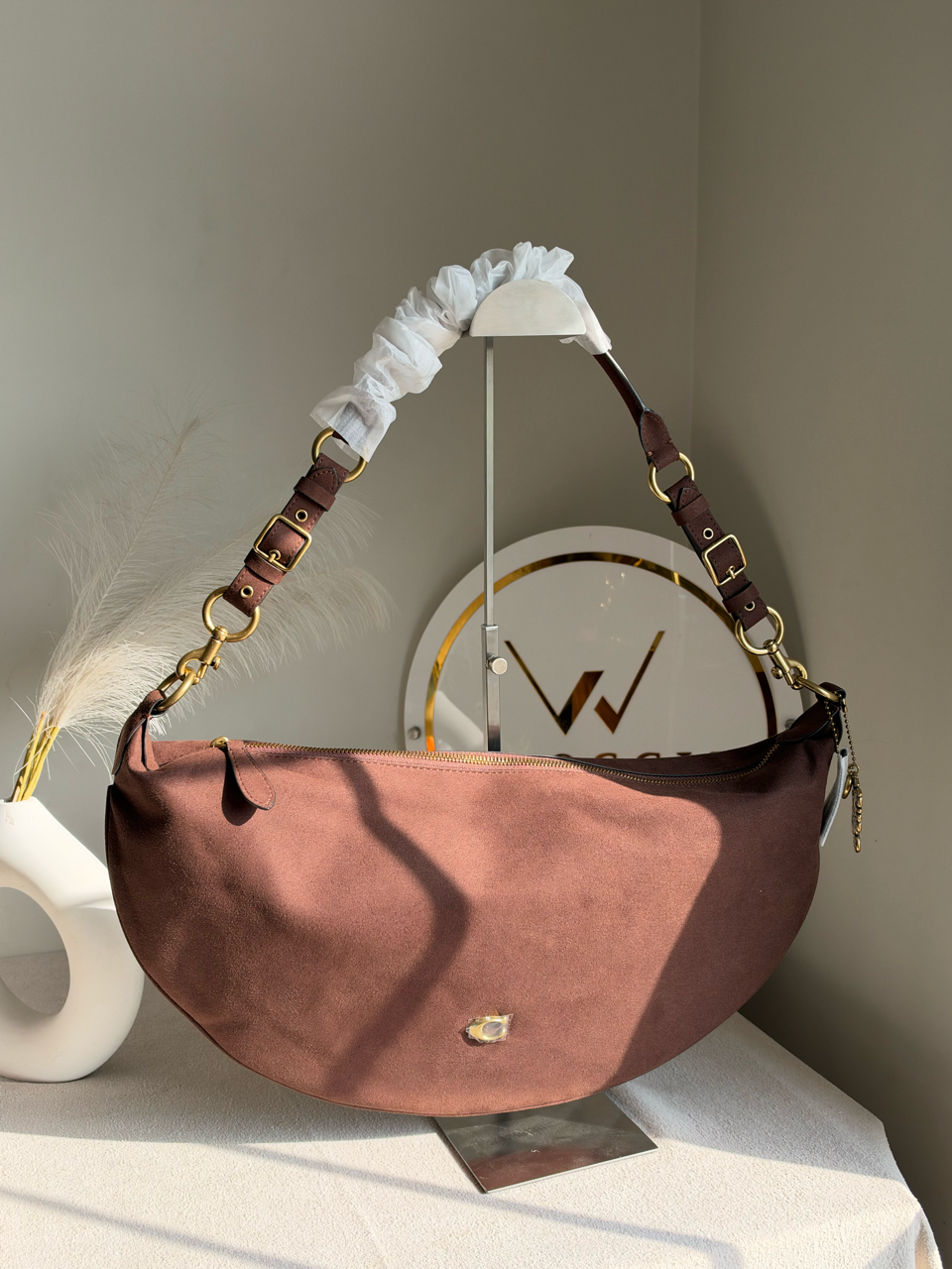 Extremely High Quality Suede Shoulder Bag - Chocolate Brown