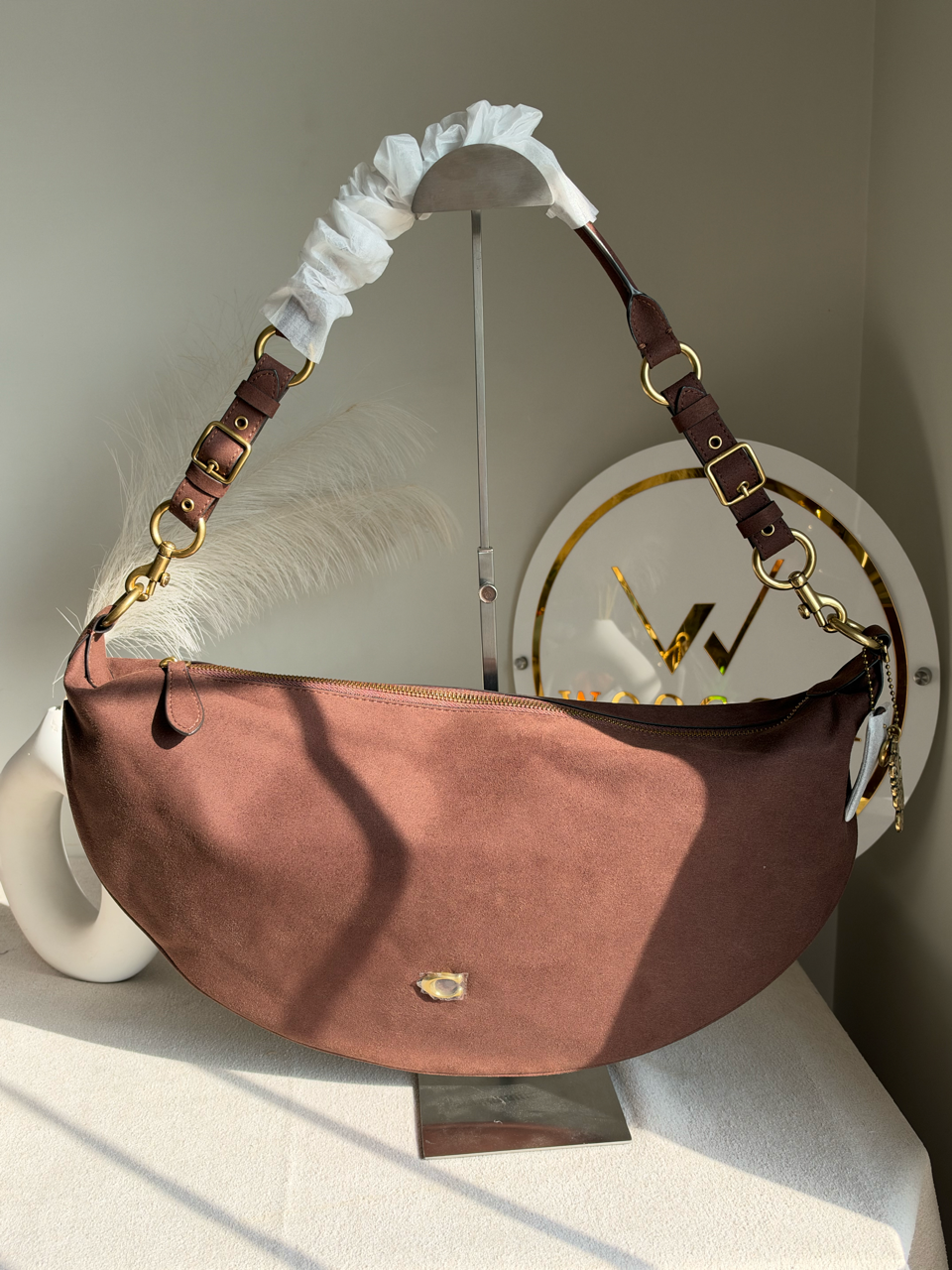 Extremely High Quality Suede Shoulder Bag - Chocolate Brown