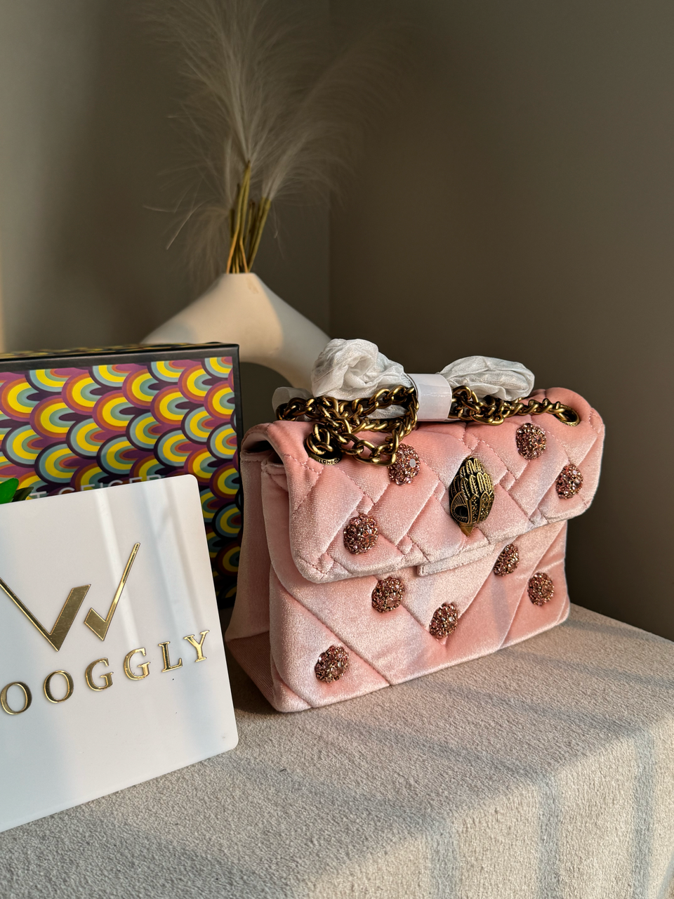 Viral Kurt Geiger Quilted Velvet Shoulder Bag - Pink