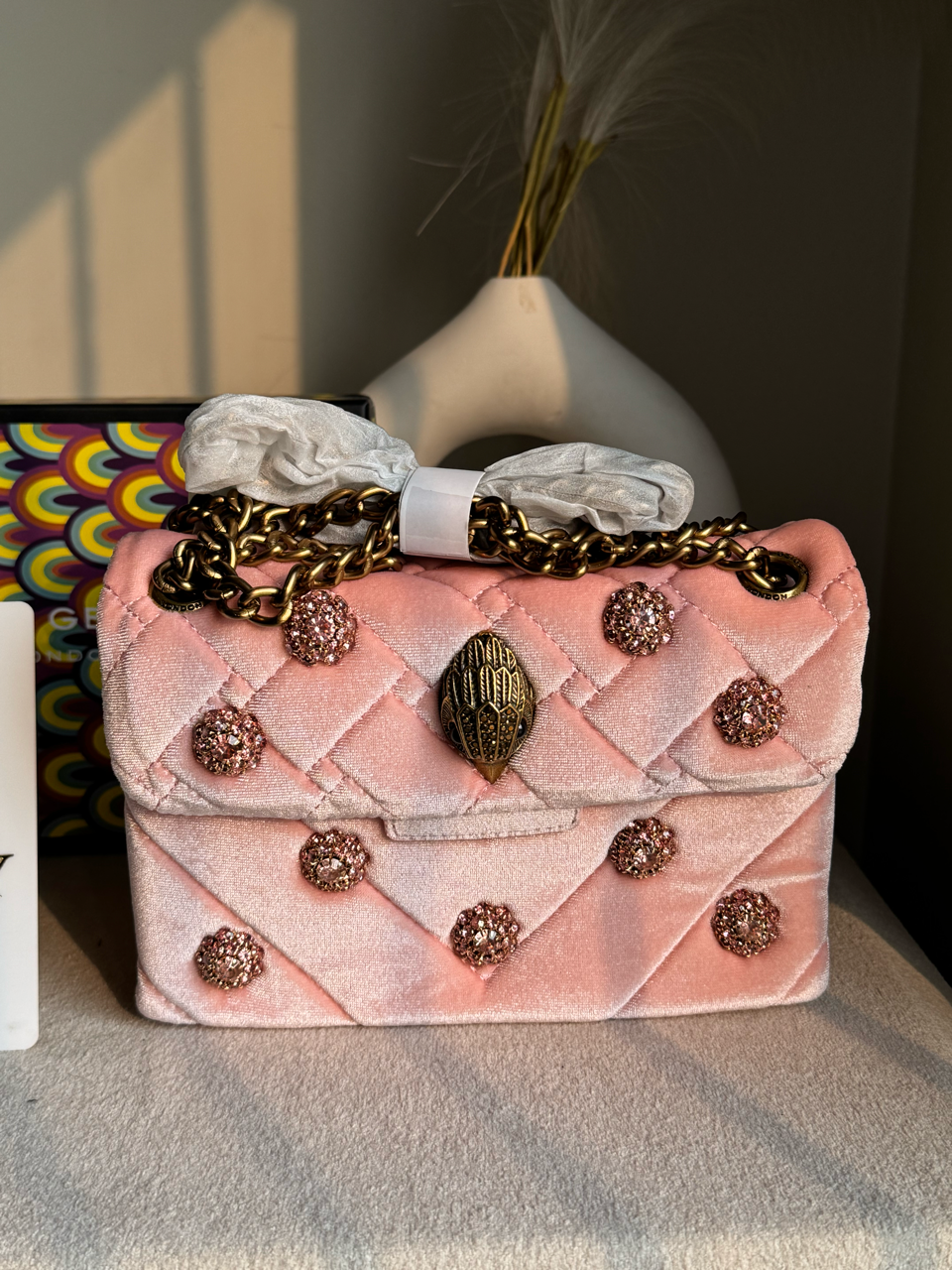 Viral Kurt Geiger Quilted Velvet Shoulder Bag - Pink