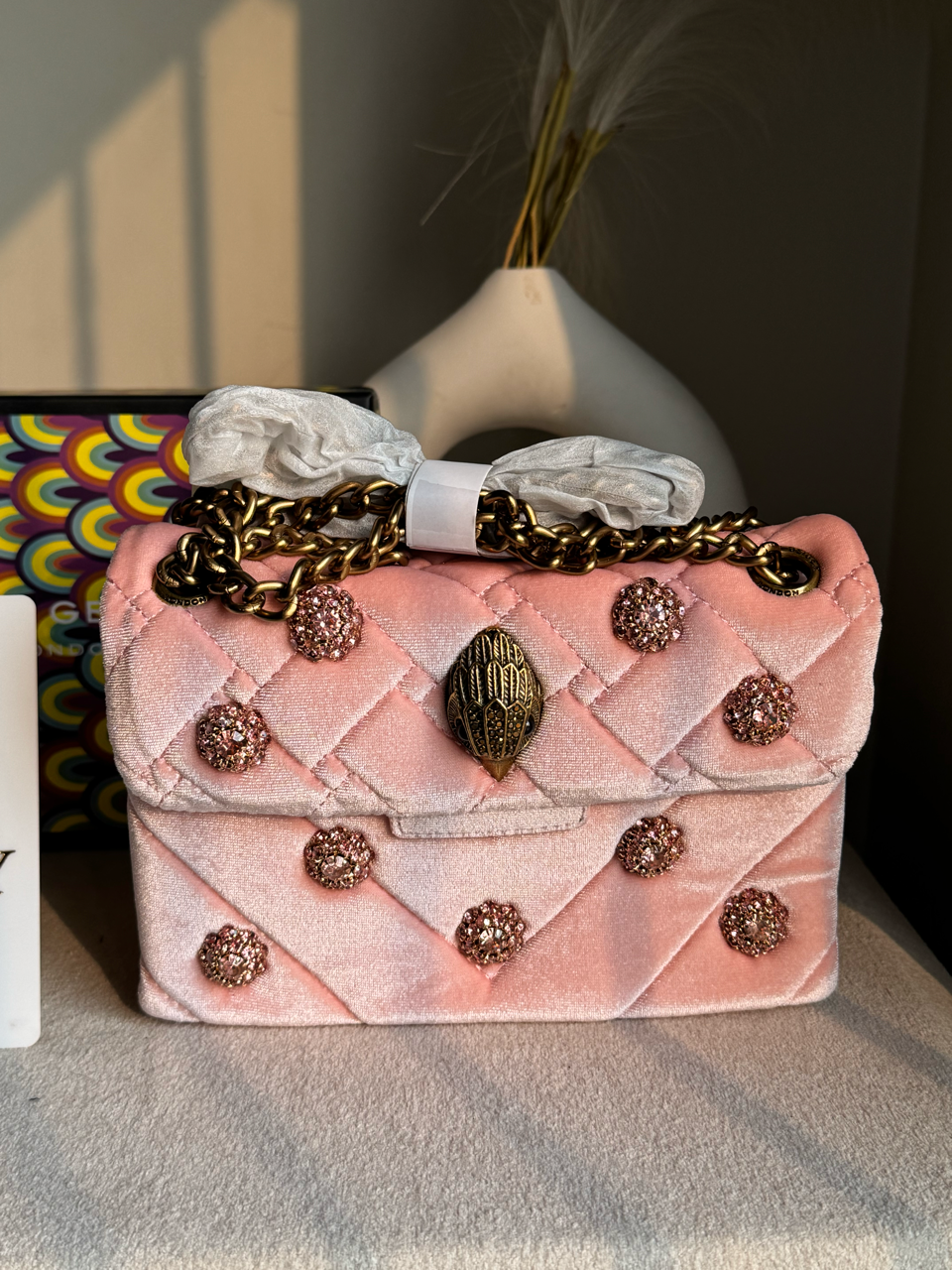 Viral Kurt Geiger Quilted Velvet Shoulder Bag - Pink