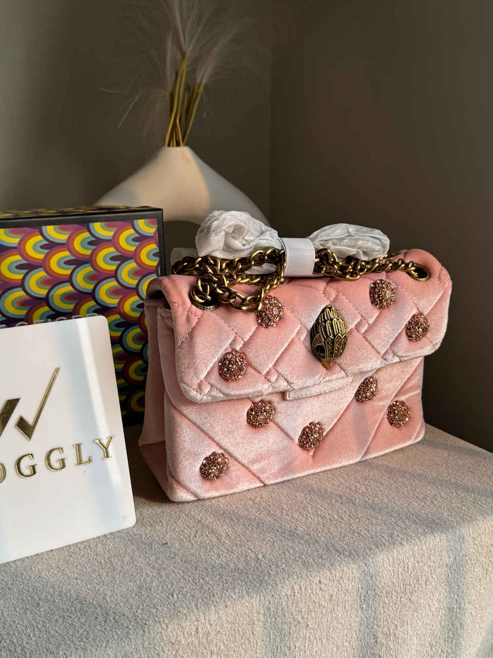Viral Kurt Geiger Quilted Velvet Shoulder Bag - Pink
