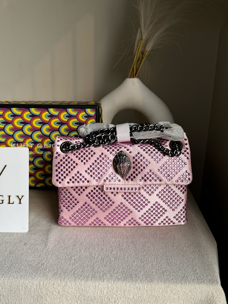 Viral Kurt Geiger Geometric Rhinestone Shoulder Bag - Pink
