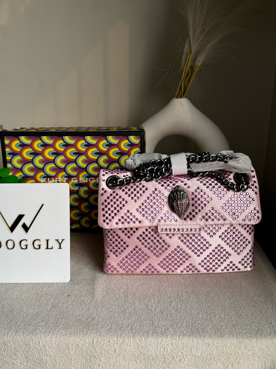 Viral Kurt Geiger Geometric Rhinestone Shoulder Bag - Pink