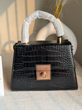 Charles & Keith Croc-Effect Structured Top-Handle Bag - Black