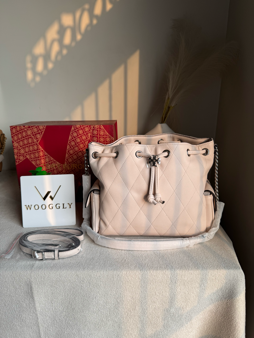 Viral Tory Burch Fleming Quilted Bag - Cream Beige with Box Packing
