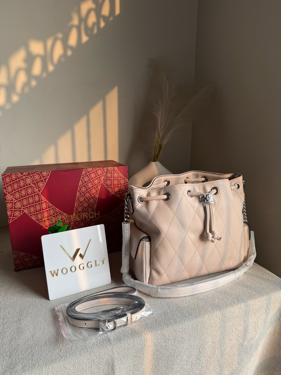 Viral Tory Burch Fleming Quilted Bag - Cream Beige with Box Packing